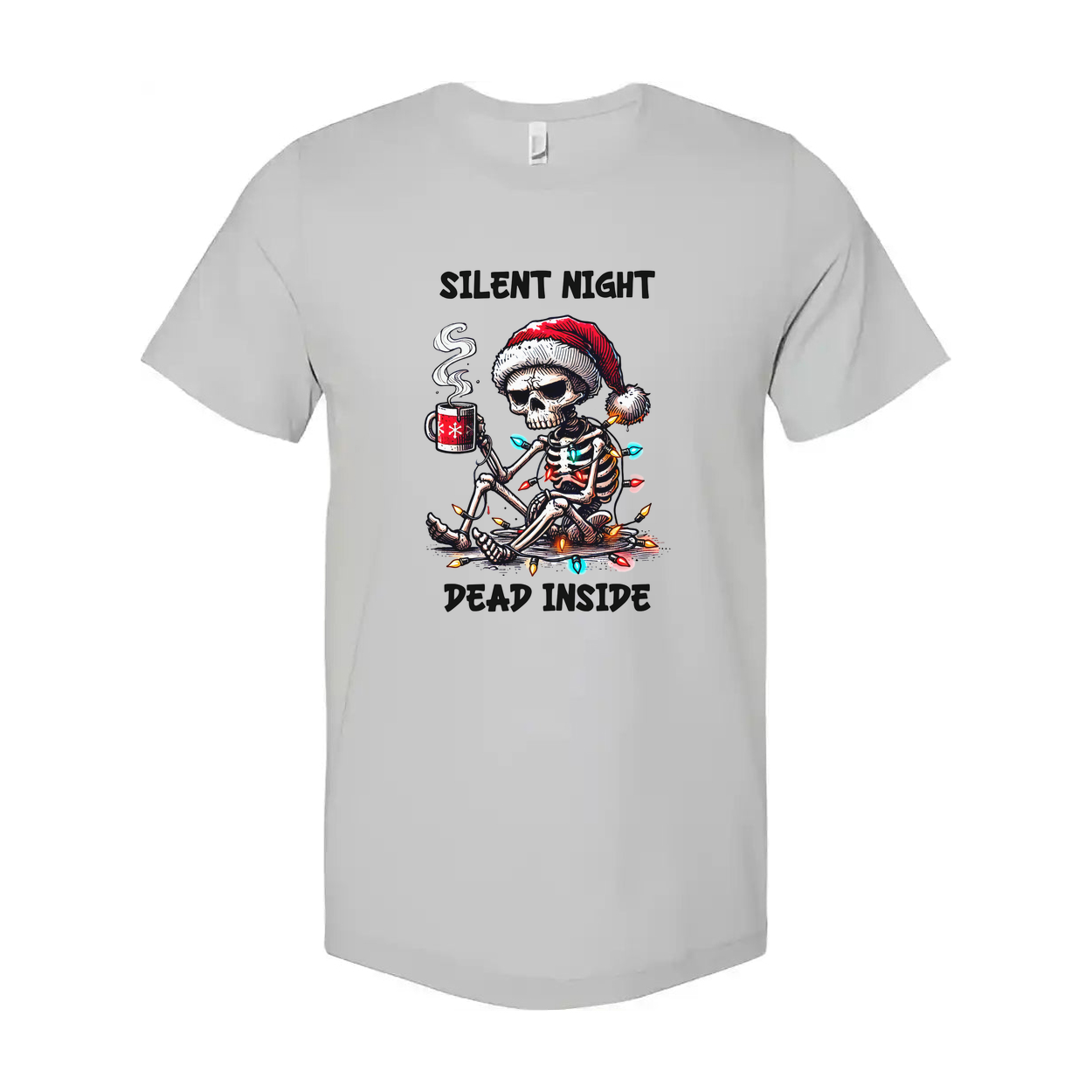 Silent Night Dead Inside Skeleton Santa Graphic T Shirt For Unisex Christmas Holiday