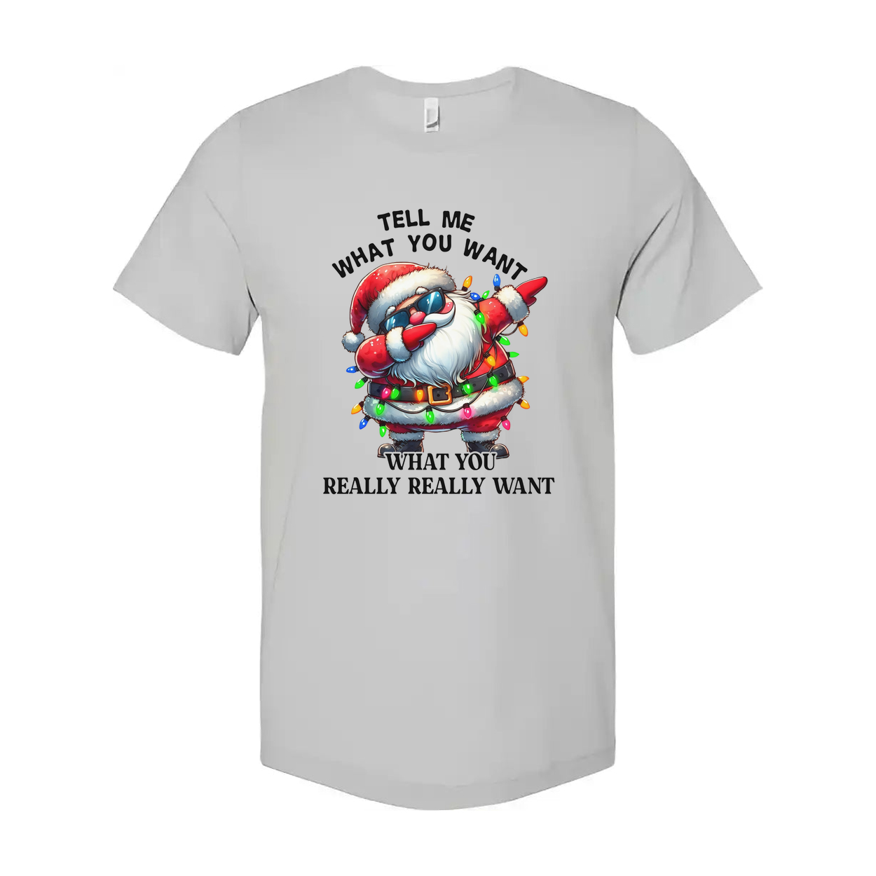 Unisex Santa Claus Christmas T Shirt With Colorful Christmas Lights Graphic Tee For Holidays
