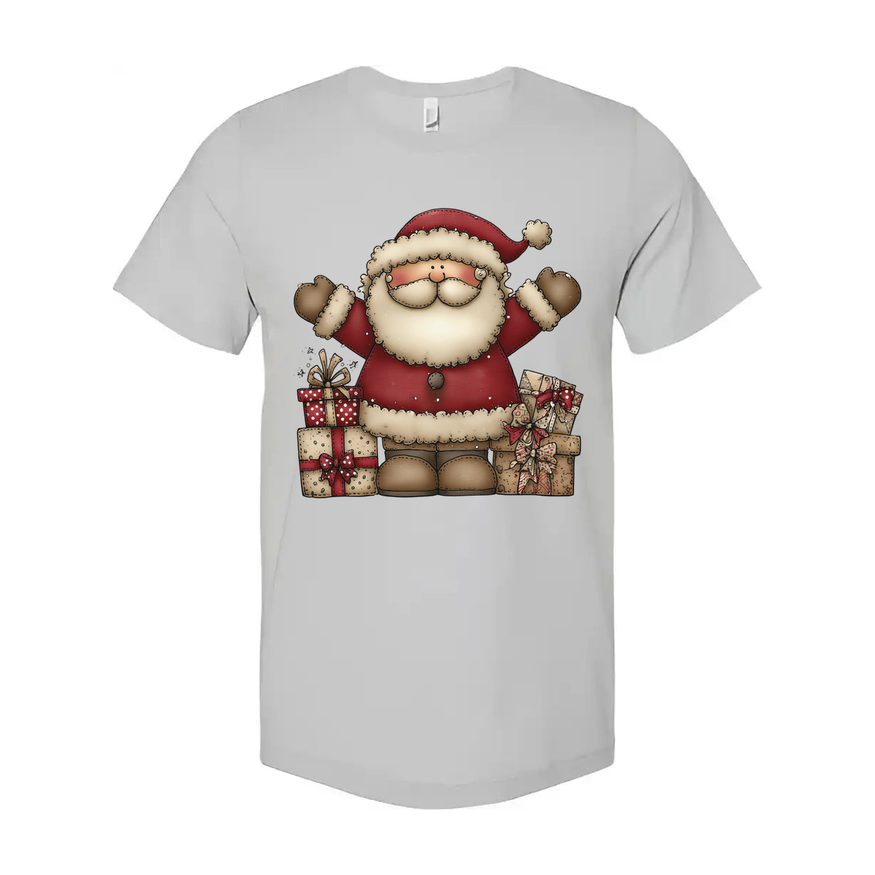 Santa Claus Christmas T Shirt For Unisex Wear With Gift Boxes Design Colorful Artwork