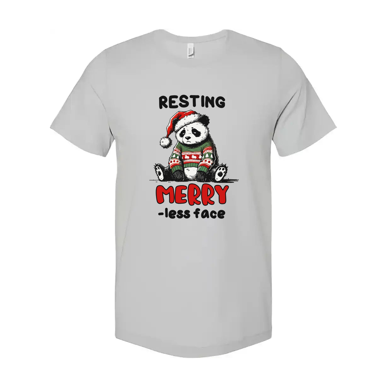 Resting Panda Santa Christmas Unisex Graphic Tee With Merry Less Face Cozy Holiday Wear