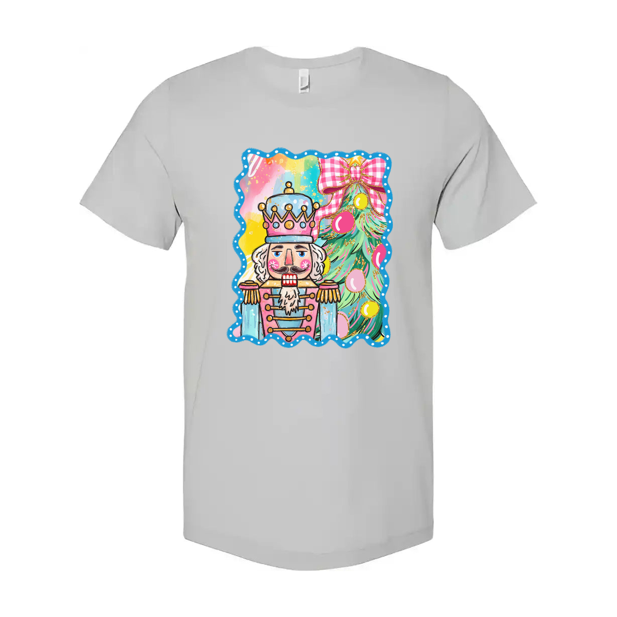 Colorful Unisex Nutcracker And Christmas Tree Graphic T Shirt For Holiday Festive Wear