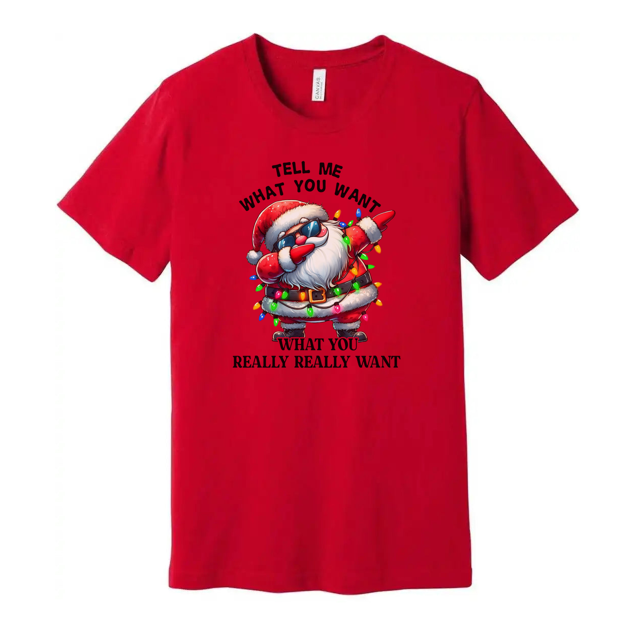Unisex Santa Claus Christmas T Shirt With Colorful Christmas Lights Graphic Tee For Holidays