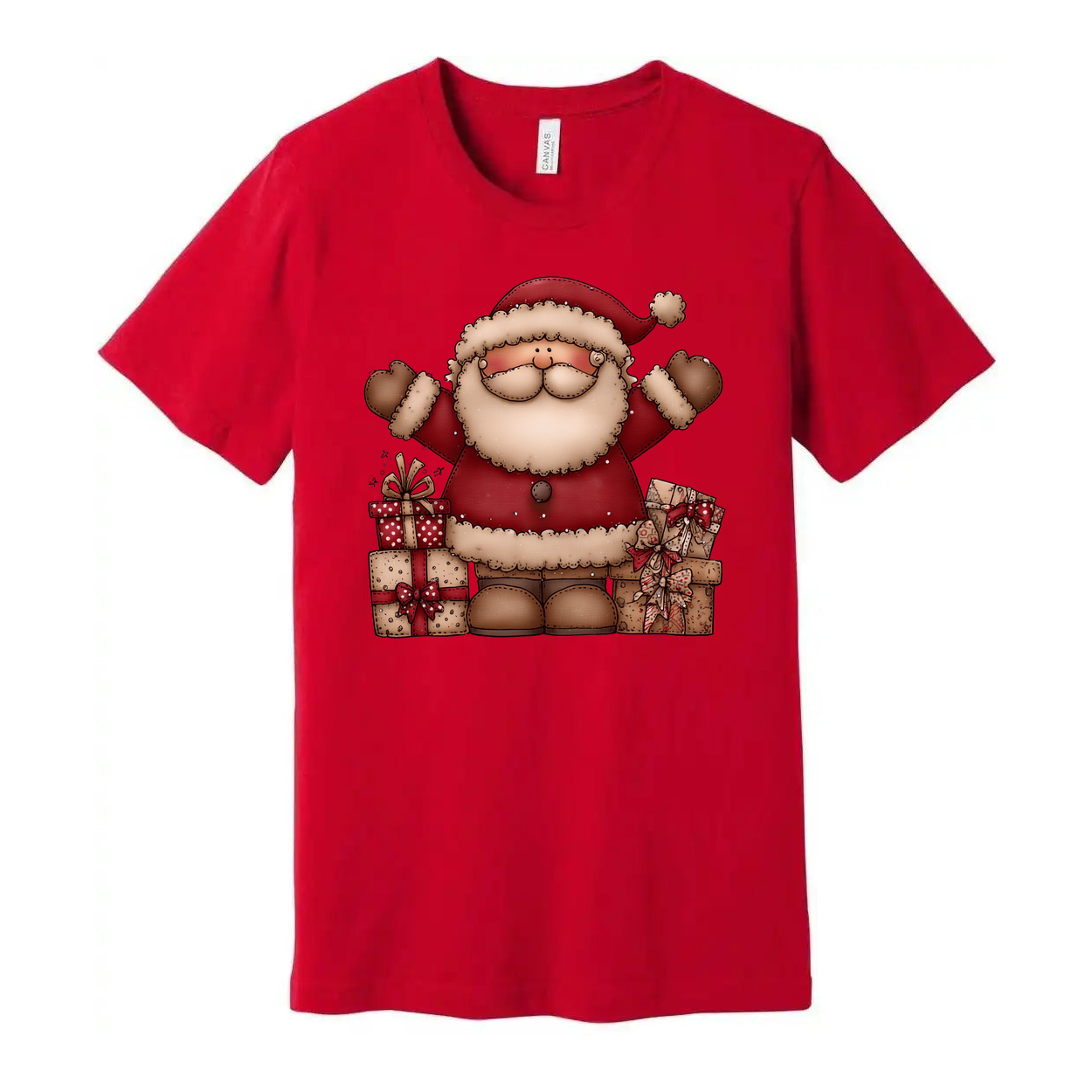 Santa Claus Christmas T Shirt For Unisex Wear With Gift Boxes Design Colorful Artwork