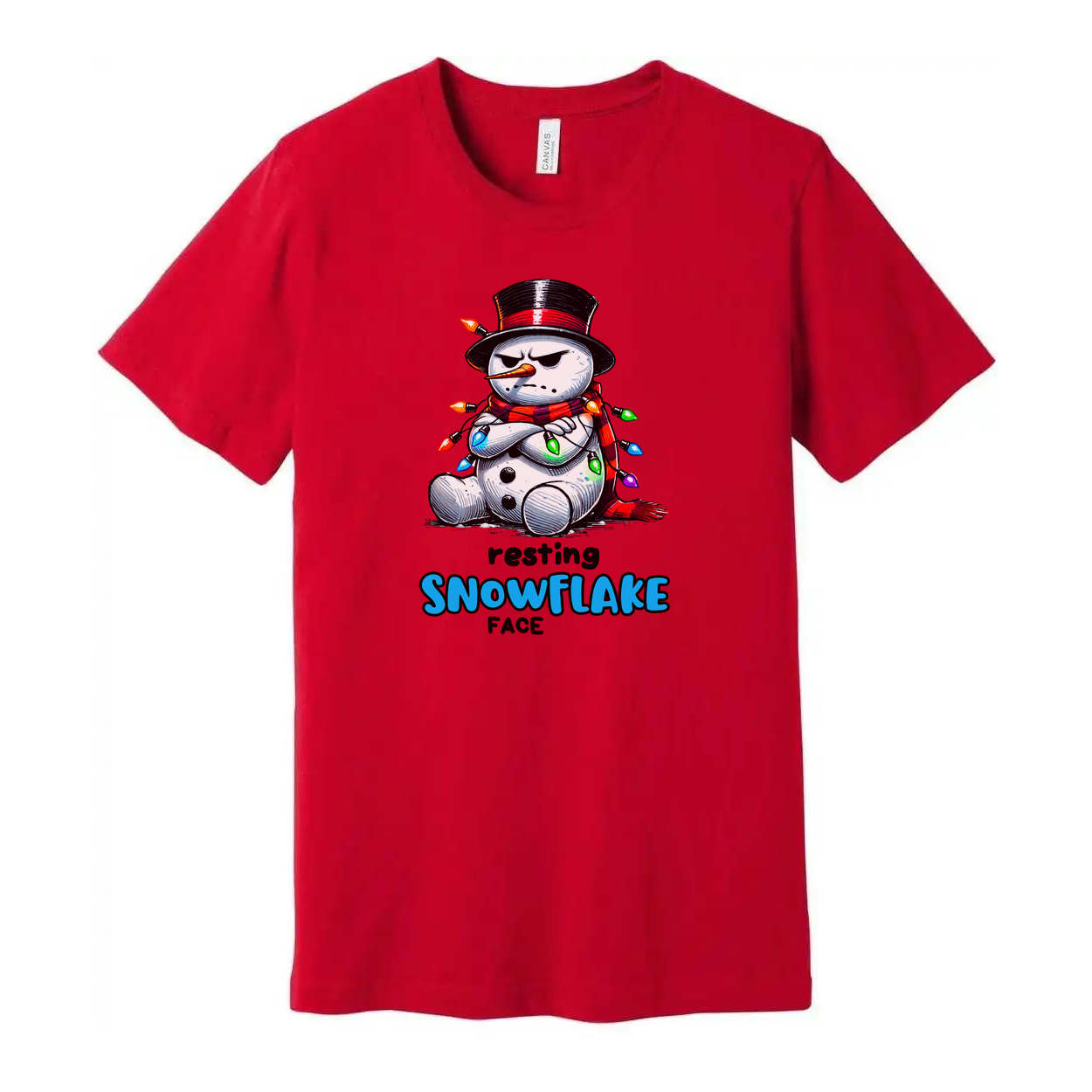 Resting Snowflake Face Snowman T Shirt Unisex Graphic With Christmas Lights And Top Hat