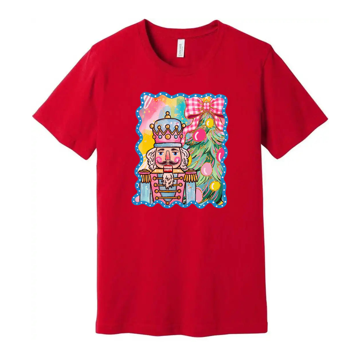 Colorful Unisex Nutcracker And Christmas Tree Graphic T Shirt For Holiday Festive Wear