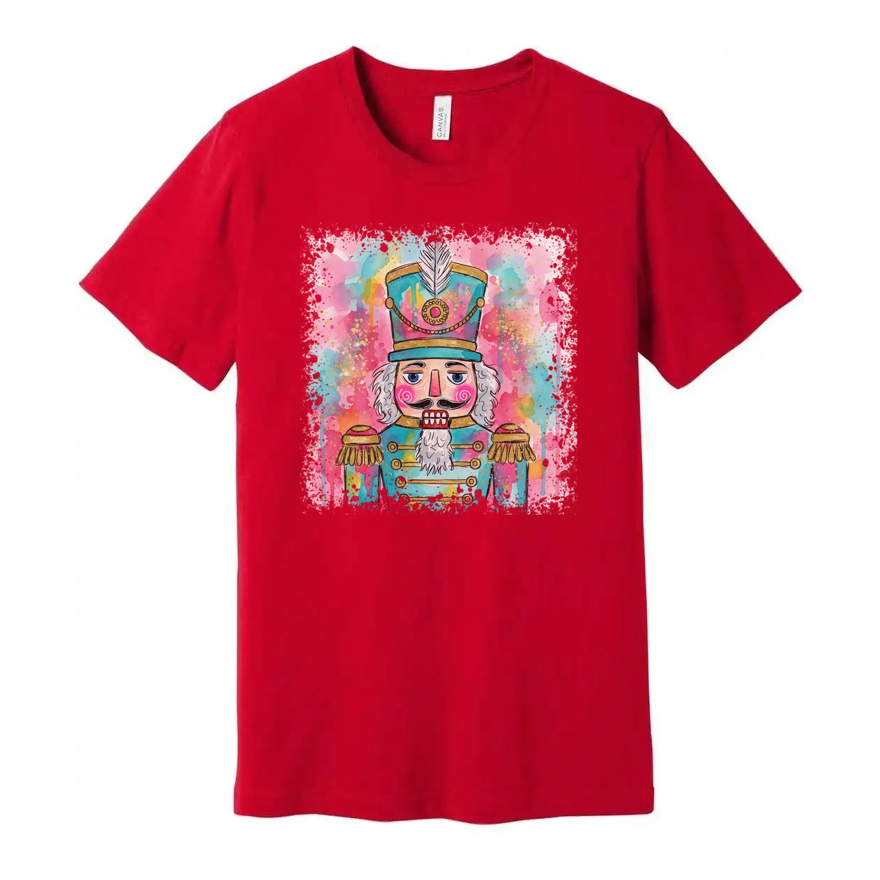 Colorful Watercolor Nutcracker Soldier Graphic T Shirt For Unisex Christmas Celebration
