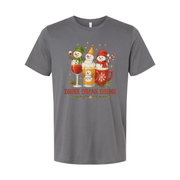 Unisex Christmas T Shirt With Snowmen In Drinks Candy Cane Mug Graphic And The Phrase Drink Drank Drunk
