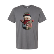 Unisex Christmas Patchwork Snowman T Shirt With Knit Hat And Scarf Button Details