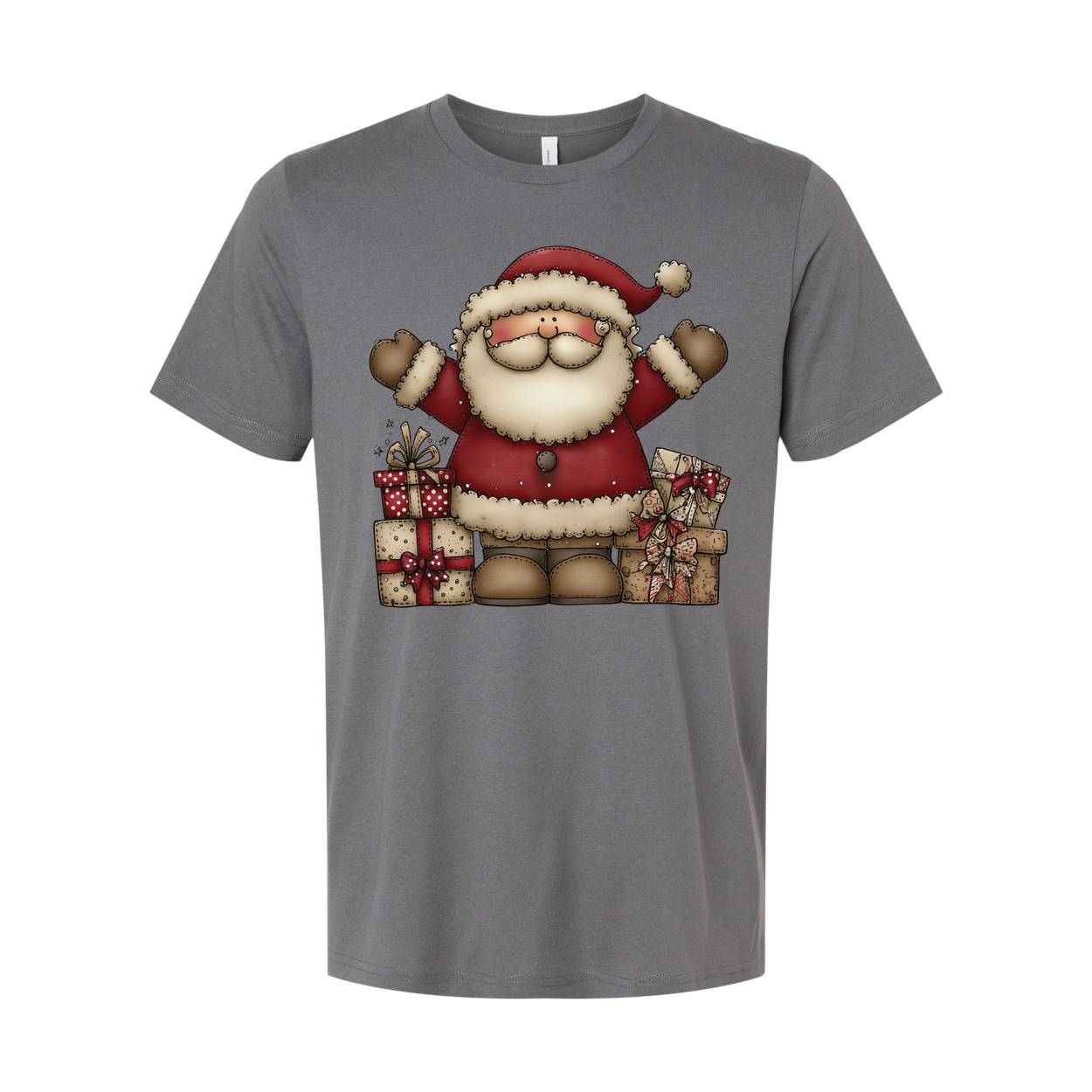 Santa Claus Christmas T Shirt For Unisex Wear With Gift Boxes Design Colorful Artwork