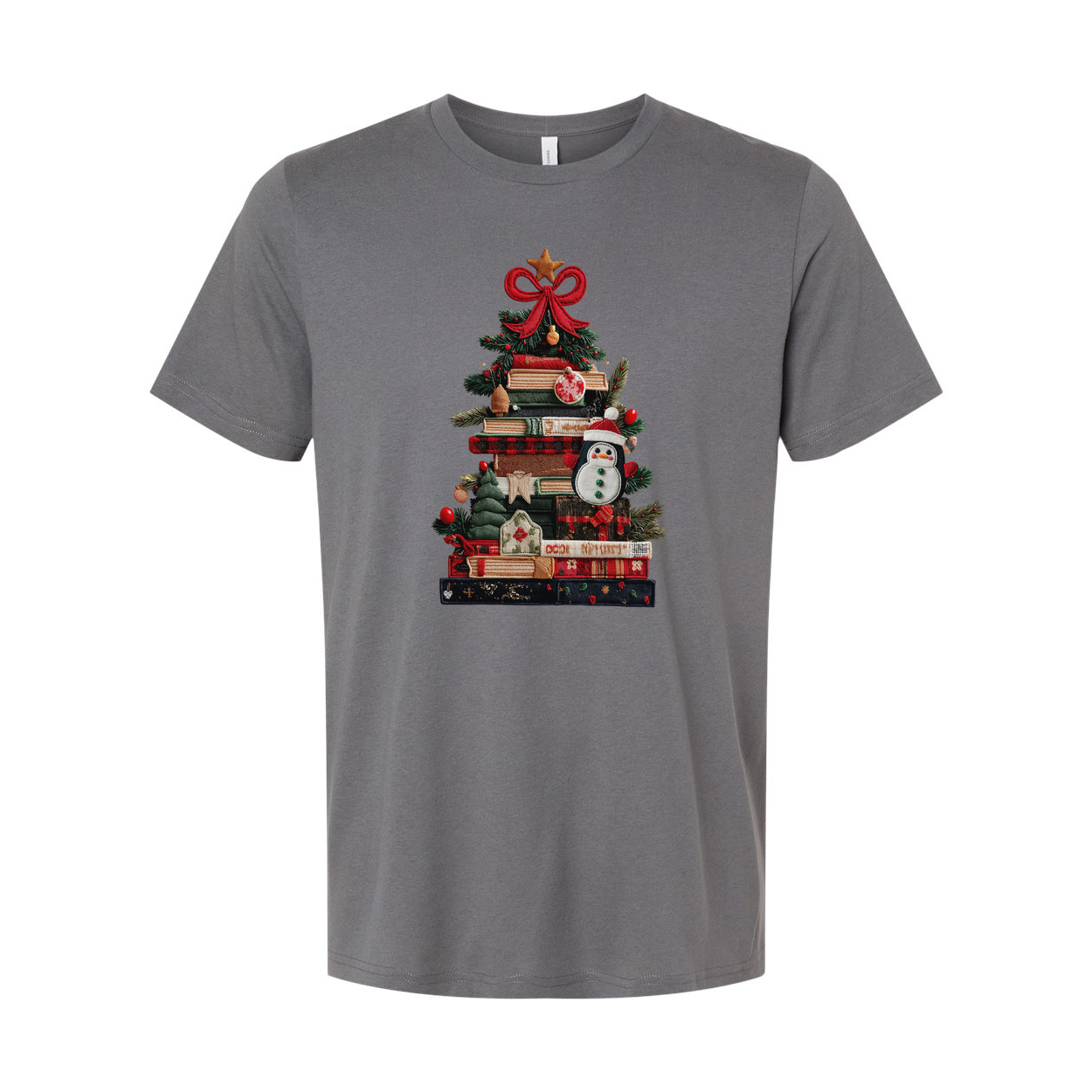 Unisex Christmas T Shirt With Book Tree Design And Snowman Ornament Graphic Tee For Holidays
