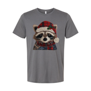 Raccoon Christmas T Shirt With Plaid Santa Hat And Cozy Scarf For Holiday Cheer