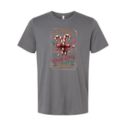 Unisex Christmas T Shirt With Olde Fashioned Candy Canes And Holiday Bow Design Graphic