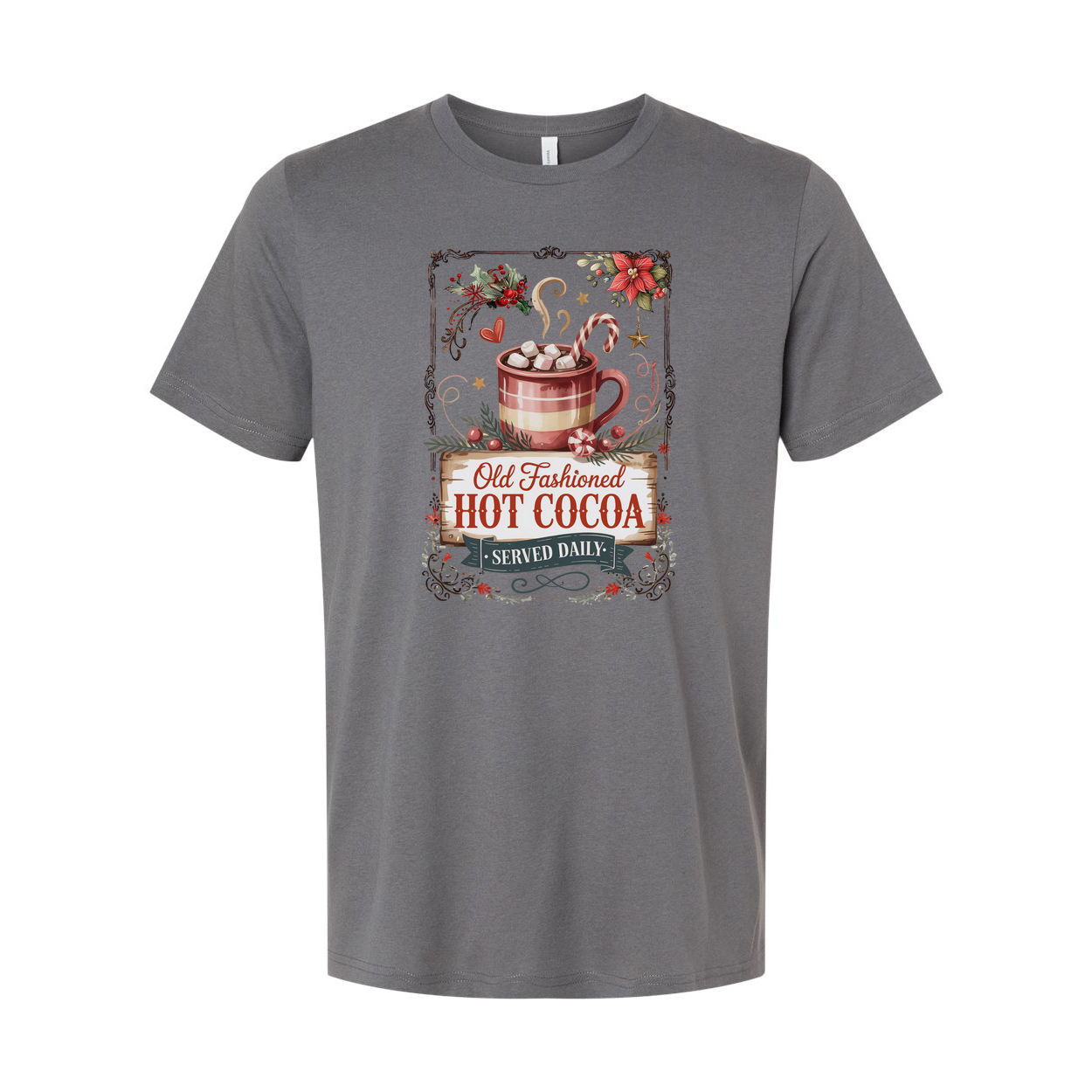 Unisex Old Fashioned Hot Cocoa Graphic T Shirt With Vintage Cup Design And Seasonal Holiday Style