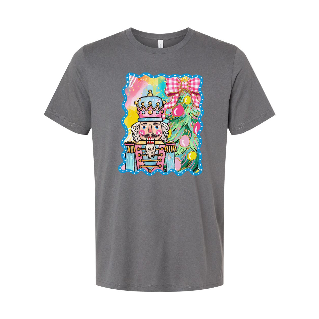 Colorful Unisex Nutcracker And Christmas Tree Graphic T Shirt For Holiday Festive Wear