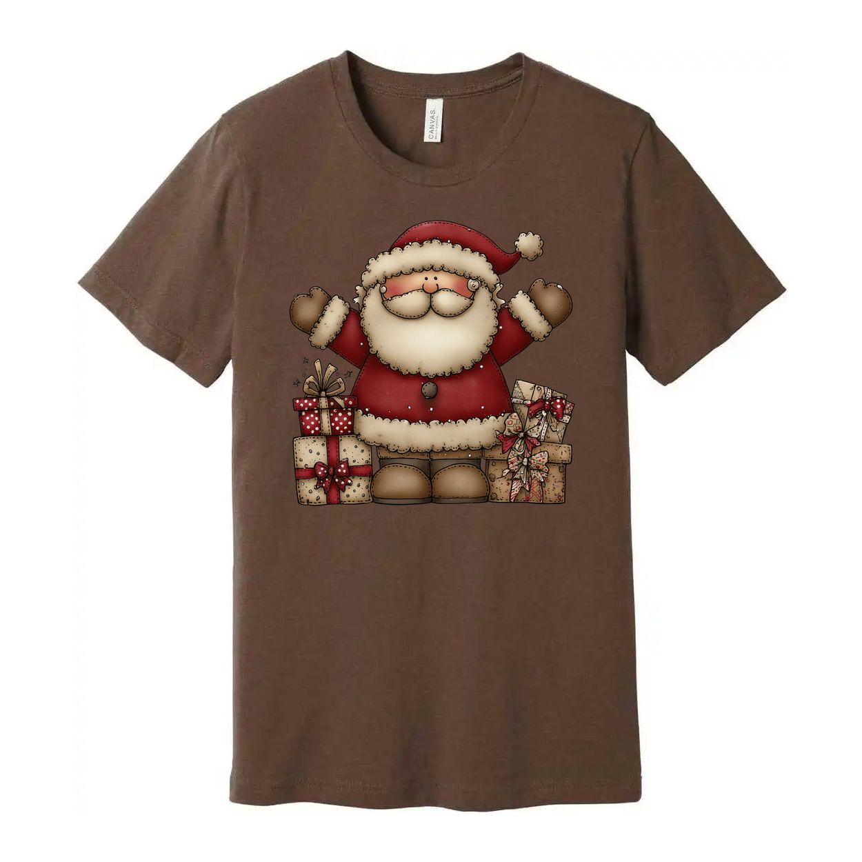 Santa Claus Christmas T Shirt For Unisex Wear With Gift Boxes Design Colorful Artwork