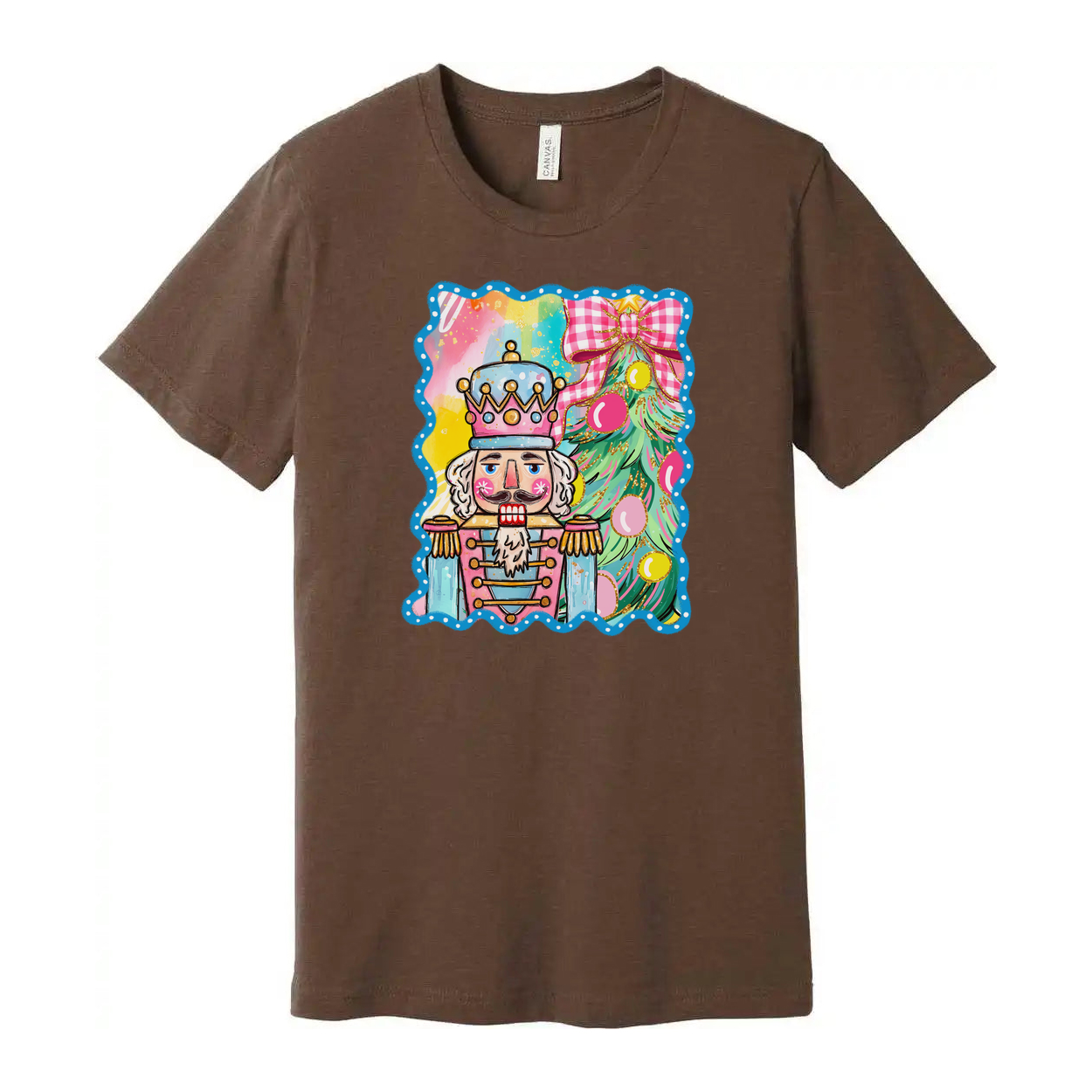 Colorful Unisex Nutcracker And Christmas Tree Graphic T Shirt For Holiday Festive Wear