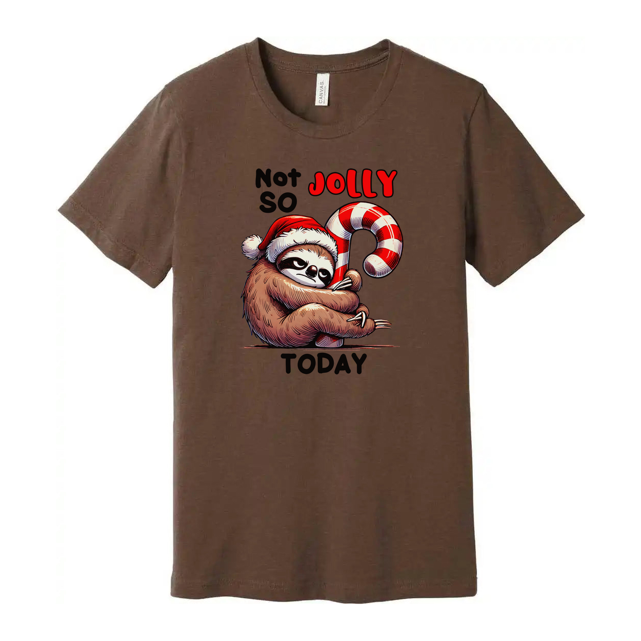 Not So Jolly Today Sloth Christmas T Shirt With Santa Hat And Candy Cane Graphic