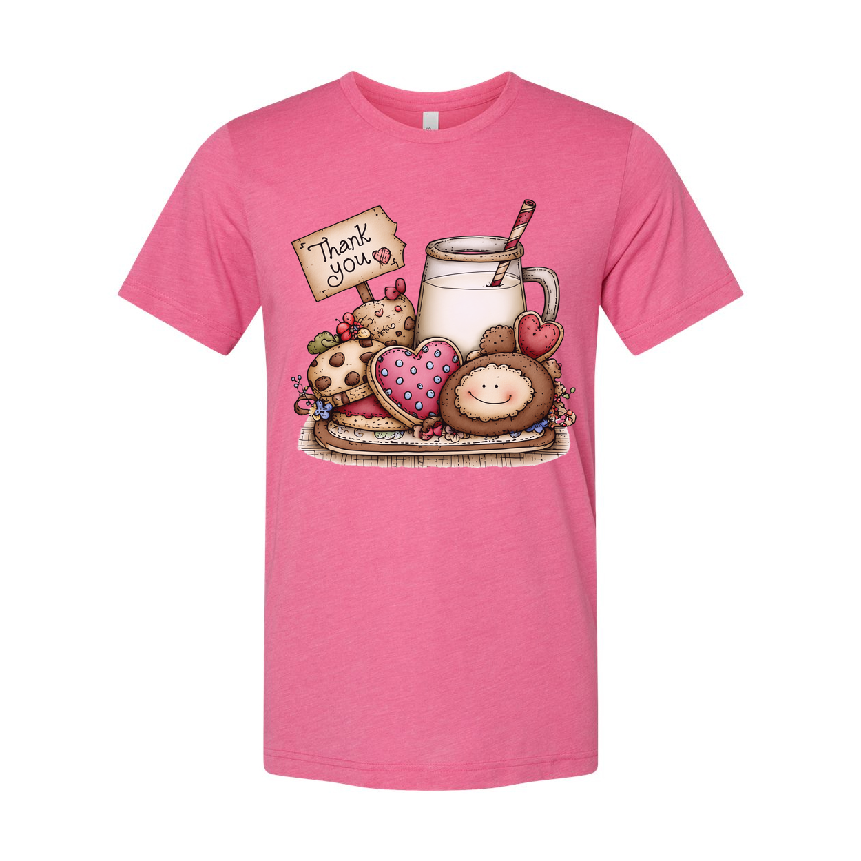 Unisex Graphic T Shirt With Milk And Cookies Illustration And Thank You Sign Print