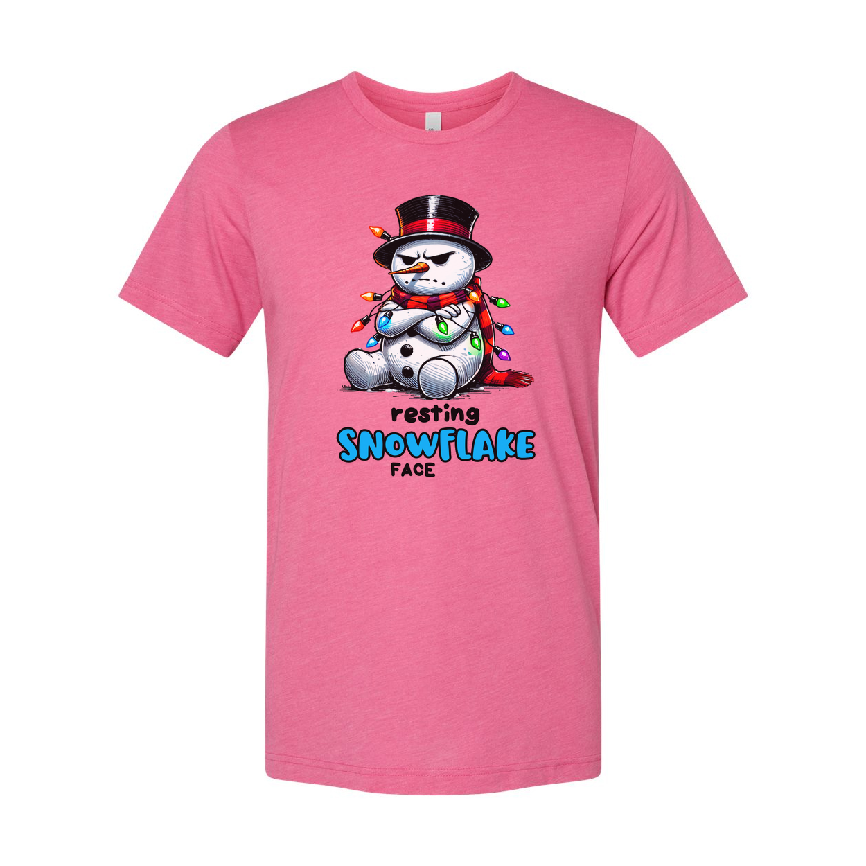 Resting Snowflake Face Snowman T Shirt Unisex Graphic With Christmas Lights And Top Hat