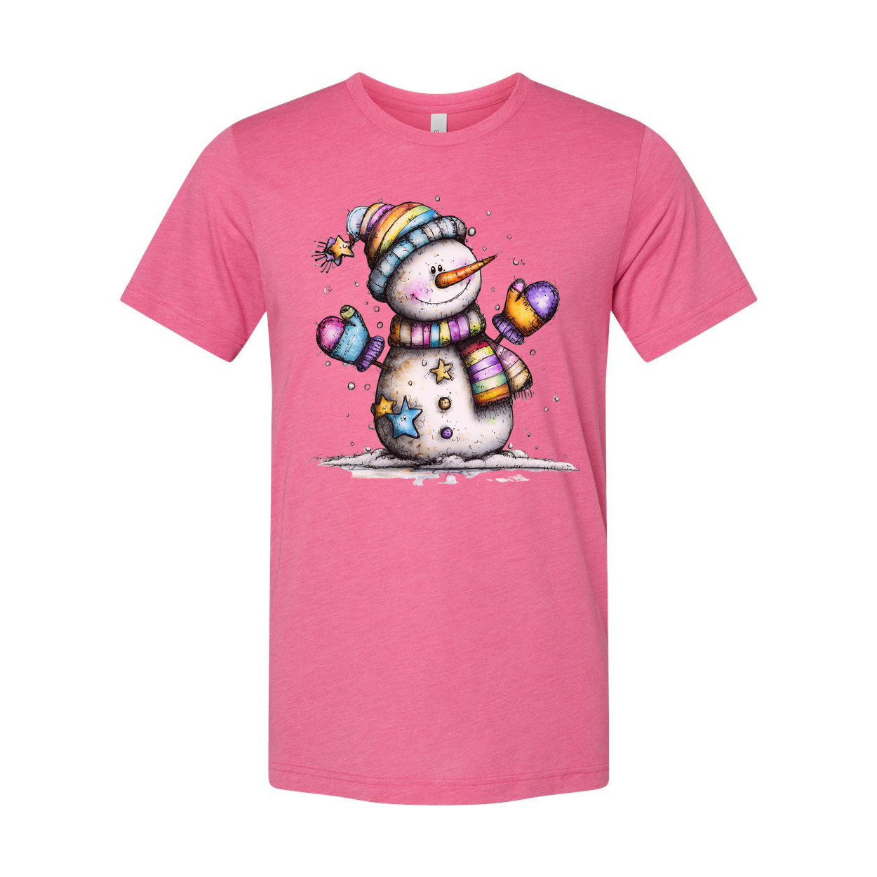 Colorful Snowman T Shirt With Rainbow Scarf And Beanie Christmas Design For Unisex Wear