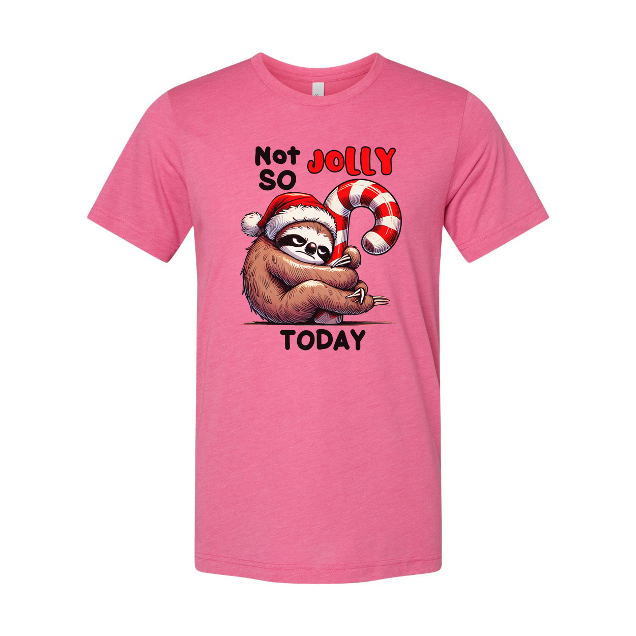 Not So Jolly Today Sloth Christmas T Shirt With Santa Hat And Candy Cane Graphic