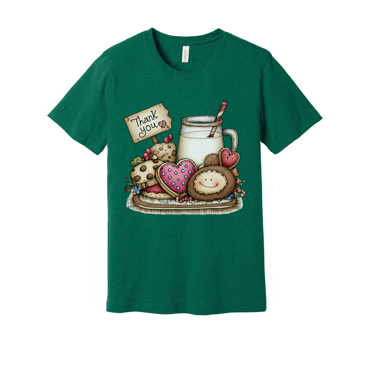 Unisex Graphic T Shirt With Milk And Cookies Illustration And Thank You Sign Print