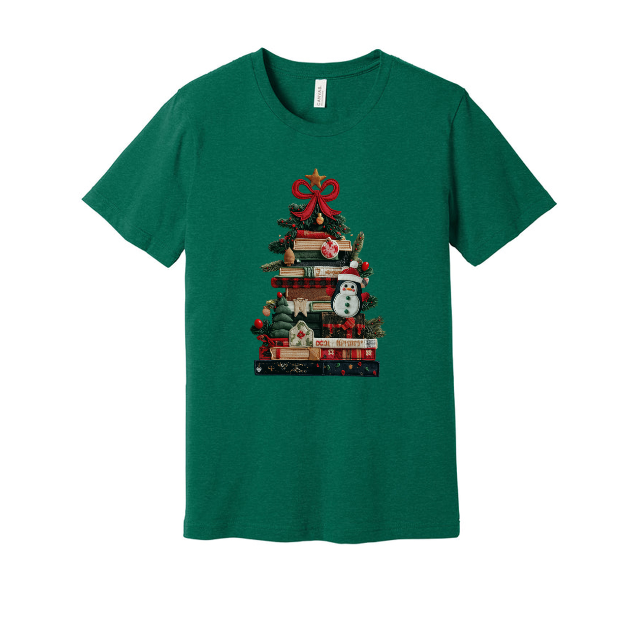 Unisex Christmas T Shirt With Book Tree Design And Snowman Ornament Graphic Tee For Holidays