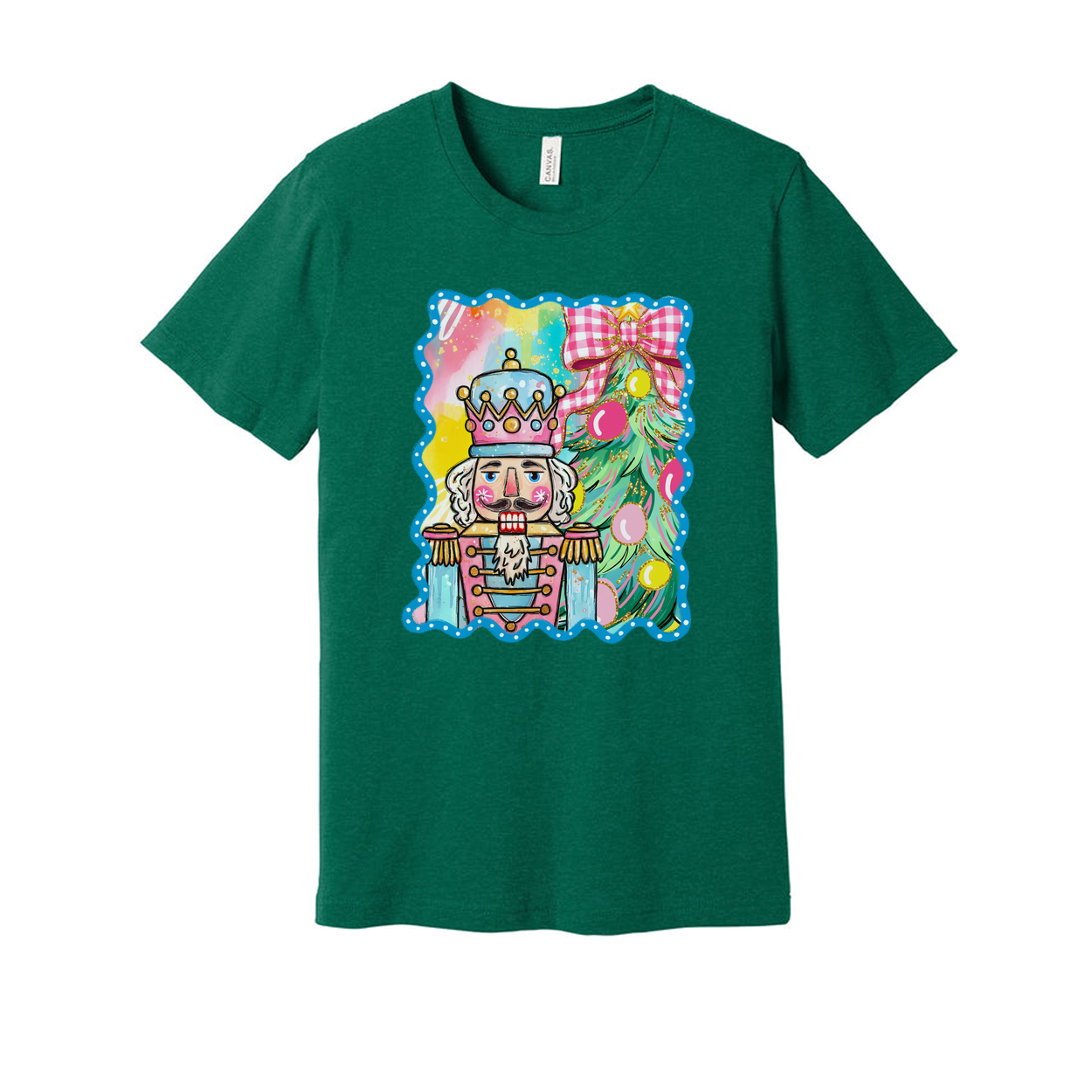 Colorful Unisex Nutcracker And Christmas Tree Graphic T Shirt For Holiday Festive Wear