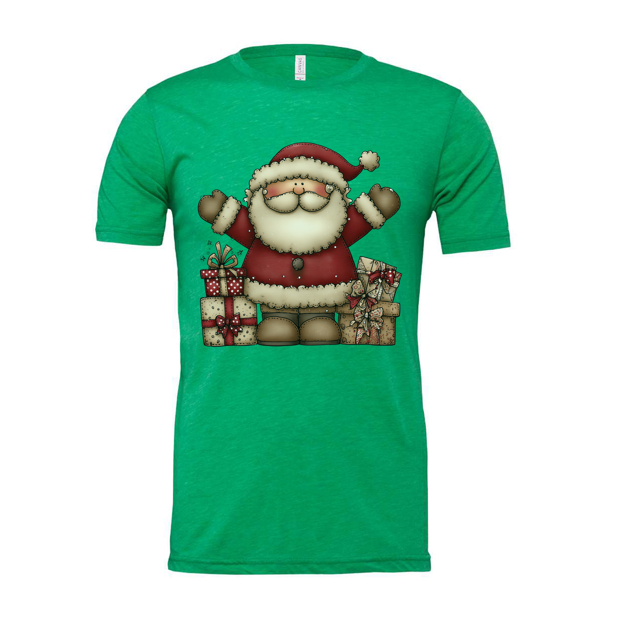 Santa Claus Christmas T Shirt For Unisex Wear With Gift Boxes Design Colorful Artwork