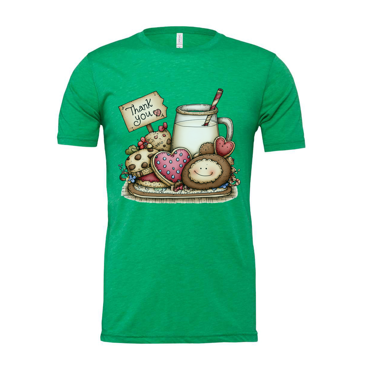 Unisex Graphic T Shirt With Milk And Cookies Illustration And Thank You Sign Print