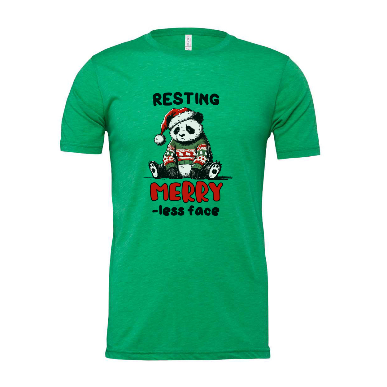 Resting Panda Santa Christmas Unisex Graphic Tee With Merry Less Face Cozy Holiday Wear
