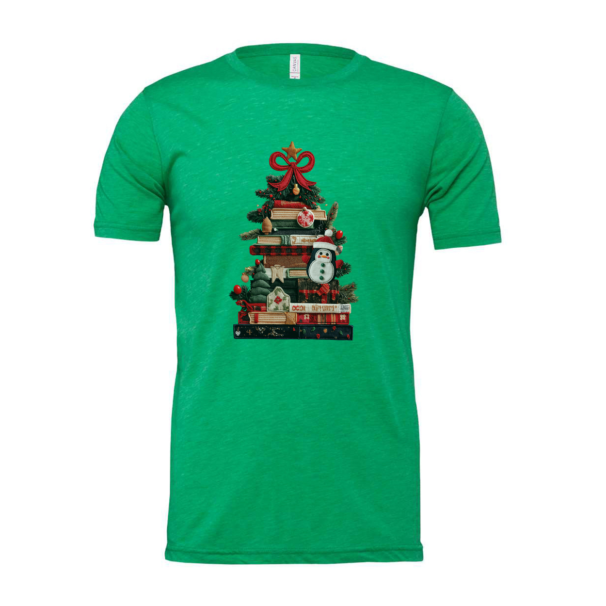 Unisex Christmas T Shirt With Book Tree Design And Snowman Ornament Graphic Tee For Holidays