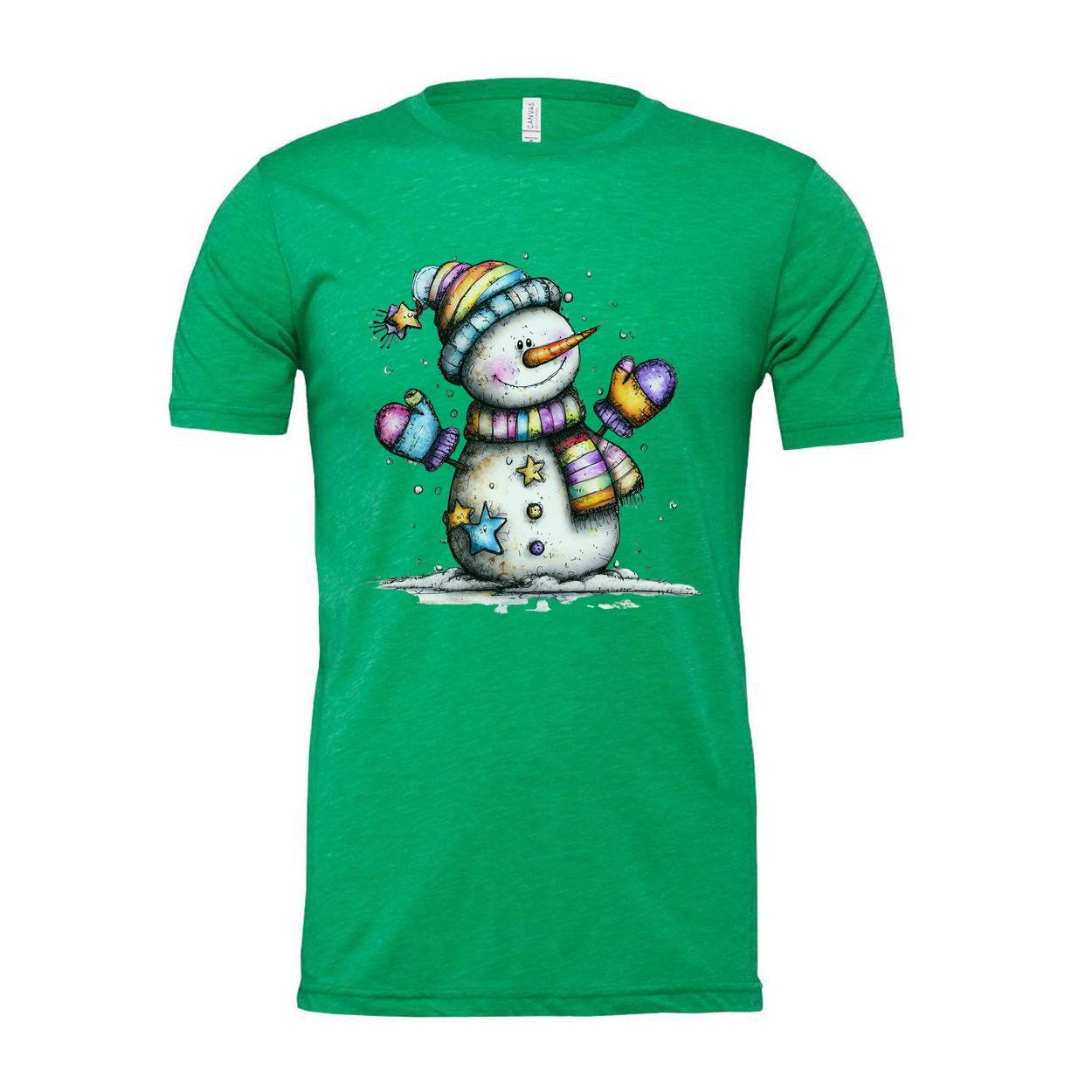 Colorful Snowman T Shirt With Rainbow Scarf And Beanie Christmas Design For Unisex Wear