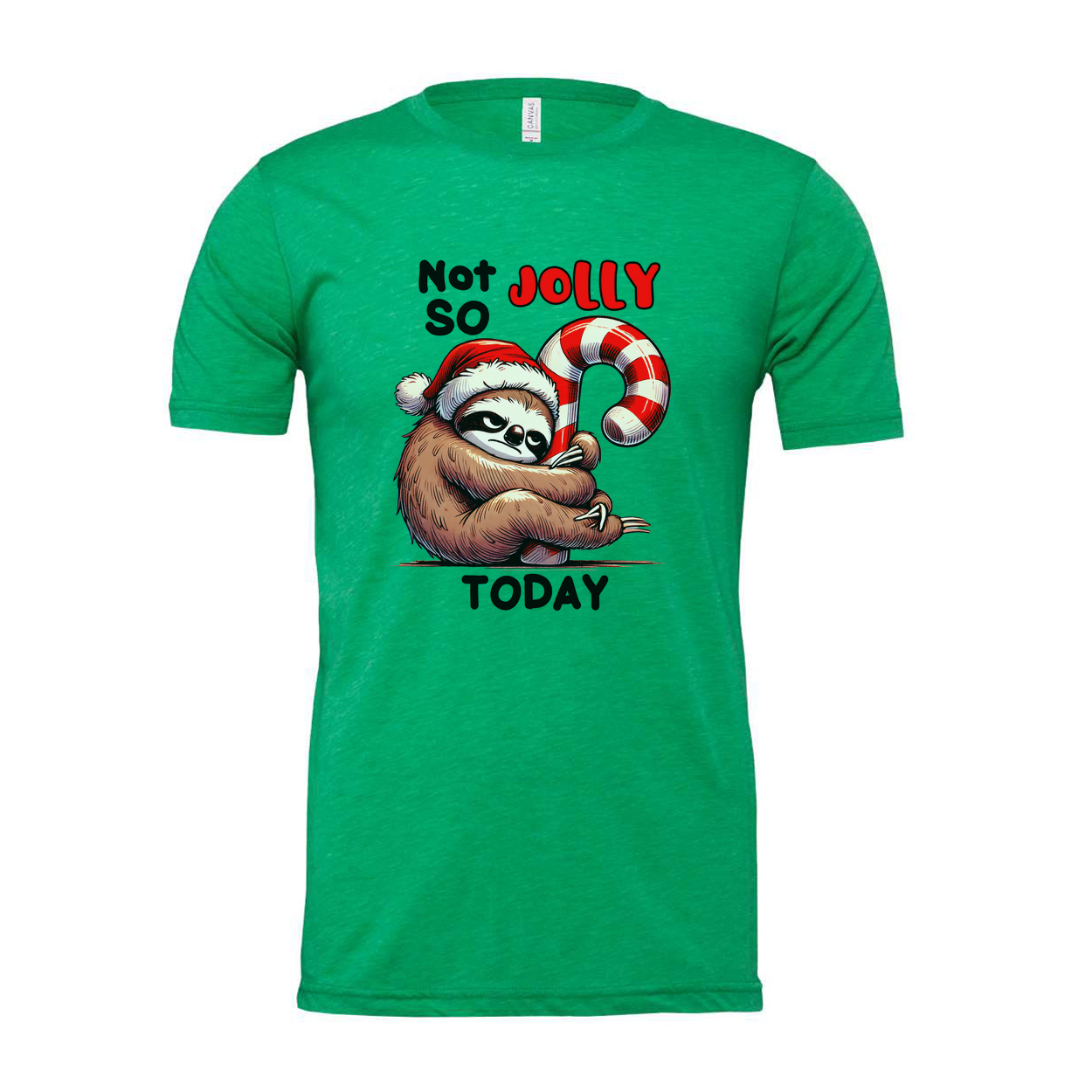 Not So Jolly Today Sloth Christmas T Shirt With Santa Hat And Candy Cane Graphic