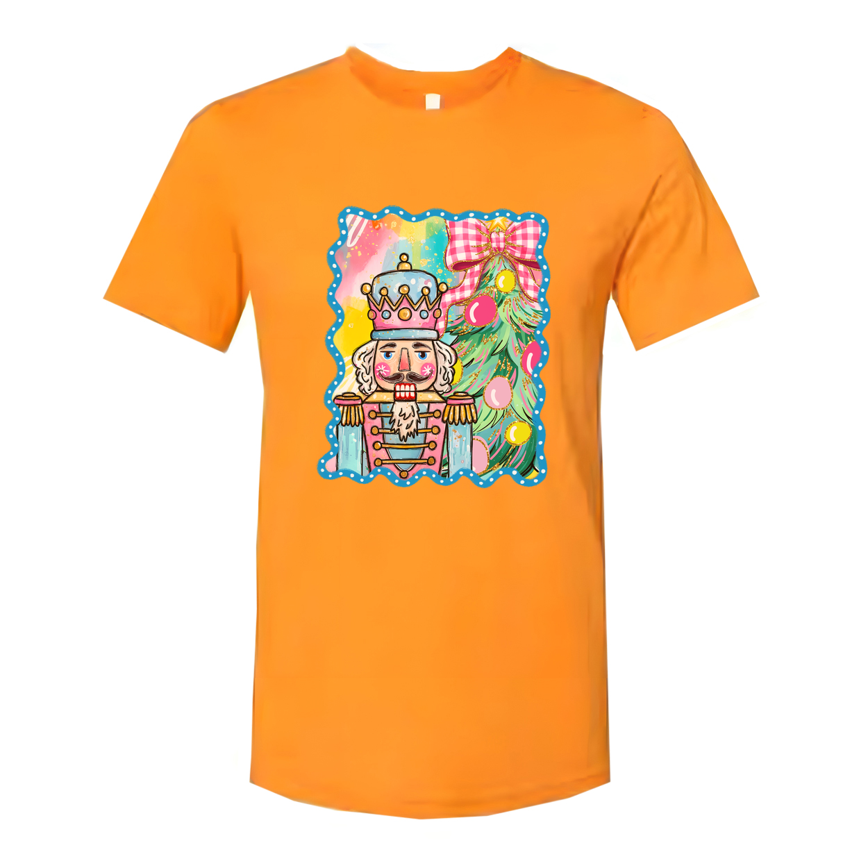 Colorful Unisex Nutcracker And Christmas Tree Graphic T Shirt For Holiday Festive Wear