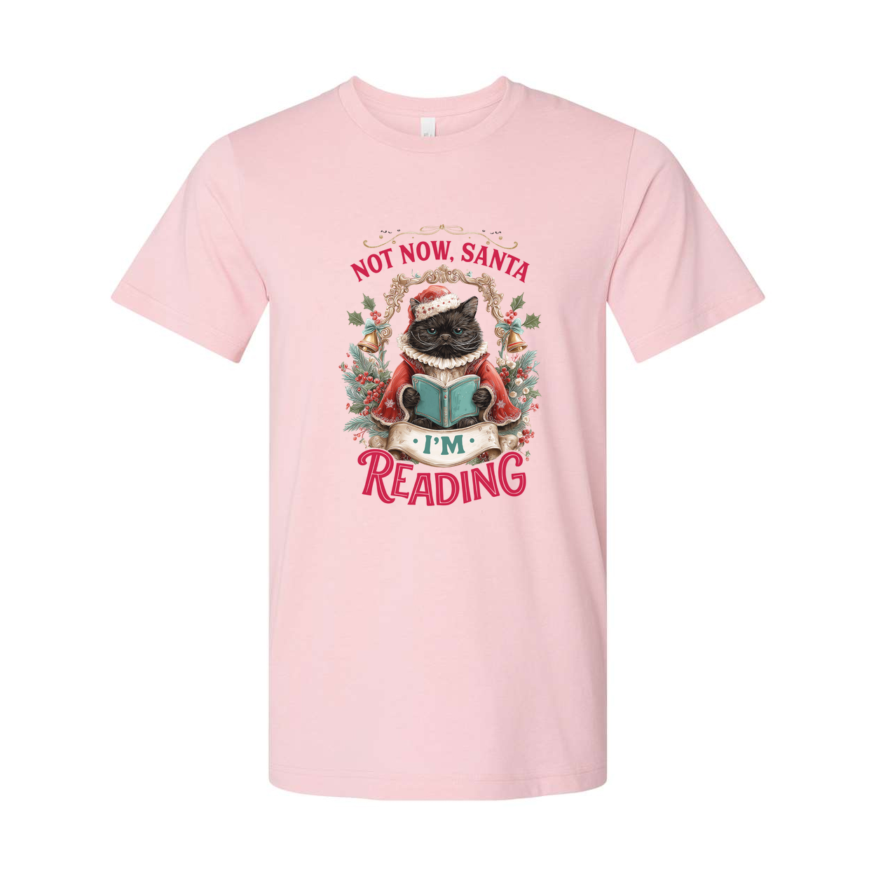 Not Now Santa I'm Reading Cat Christmas T Shirt Adorable Festive Graphic Tee for Cat Lovers