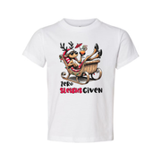 Unisex Christmas T Shirt Featuring Zero Sleighs Given Cartoon Reindeer Relaxing in a Sleigh