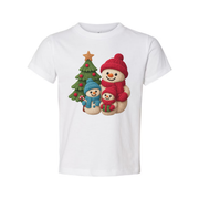 Christmas Snowmen Family Knit Style Graphic T Shirt With Tree And Gift Design For Adults And Kids