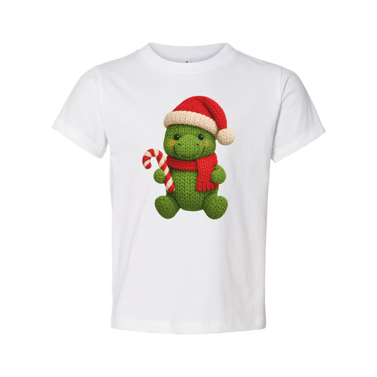 Green Knit Turtle Christmas T Shirt With Santa Hat And Candy Cane Design For Holiday
