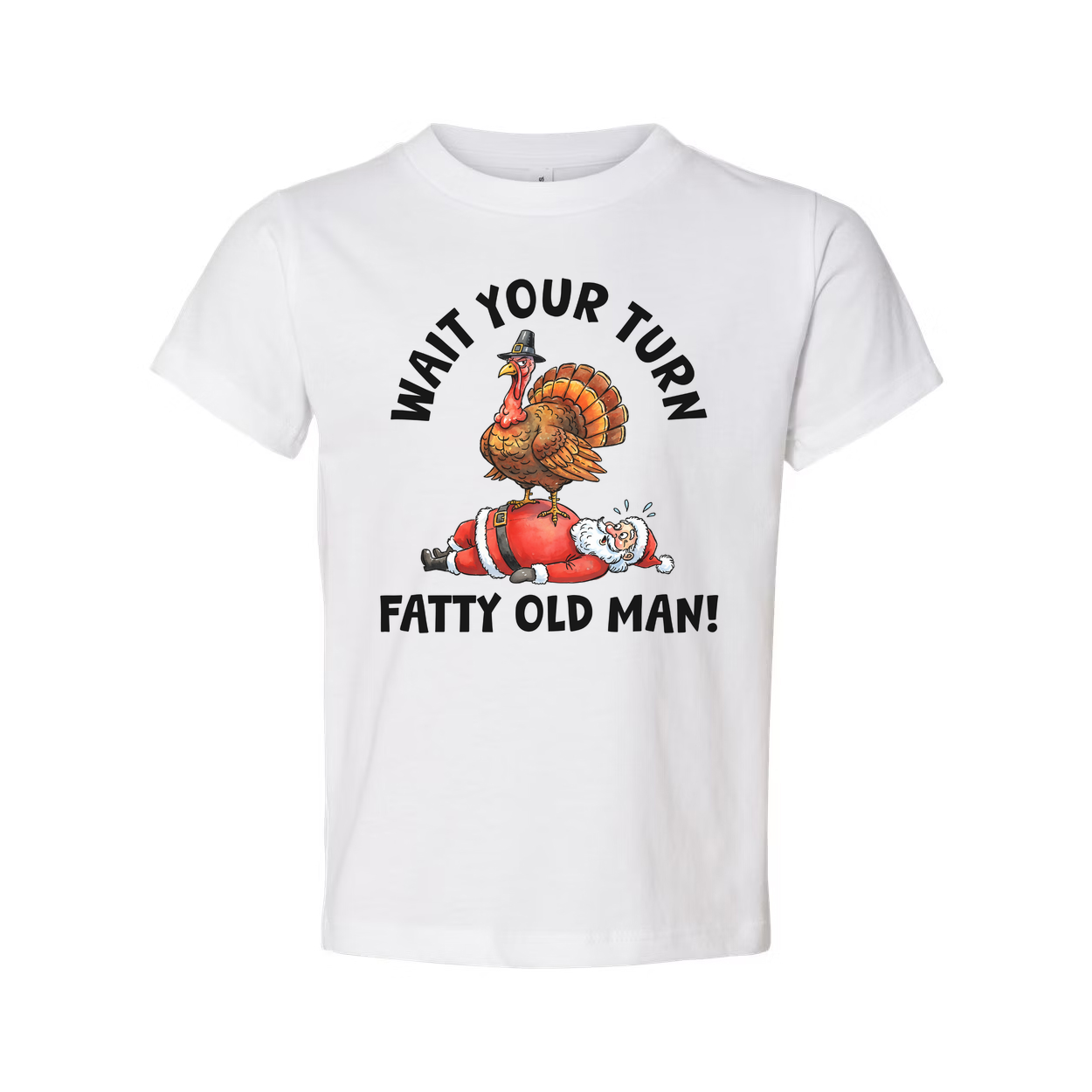 Funny Christmas T Shirt With Turkey Standing On Santa Claus Illustration For Holiday Gift