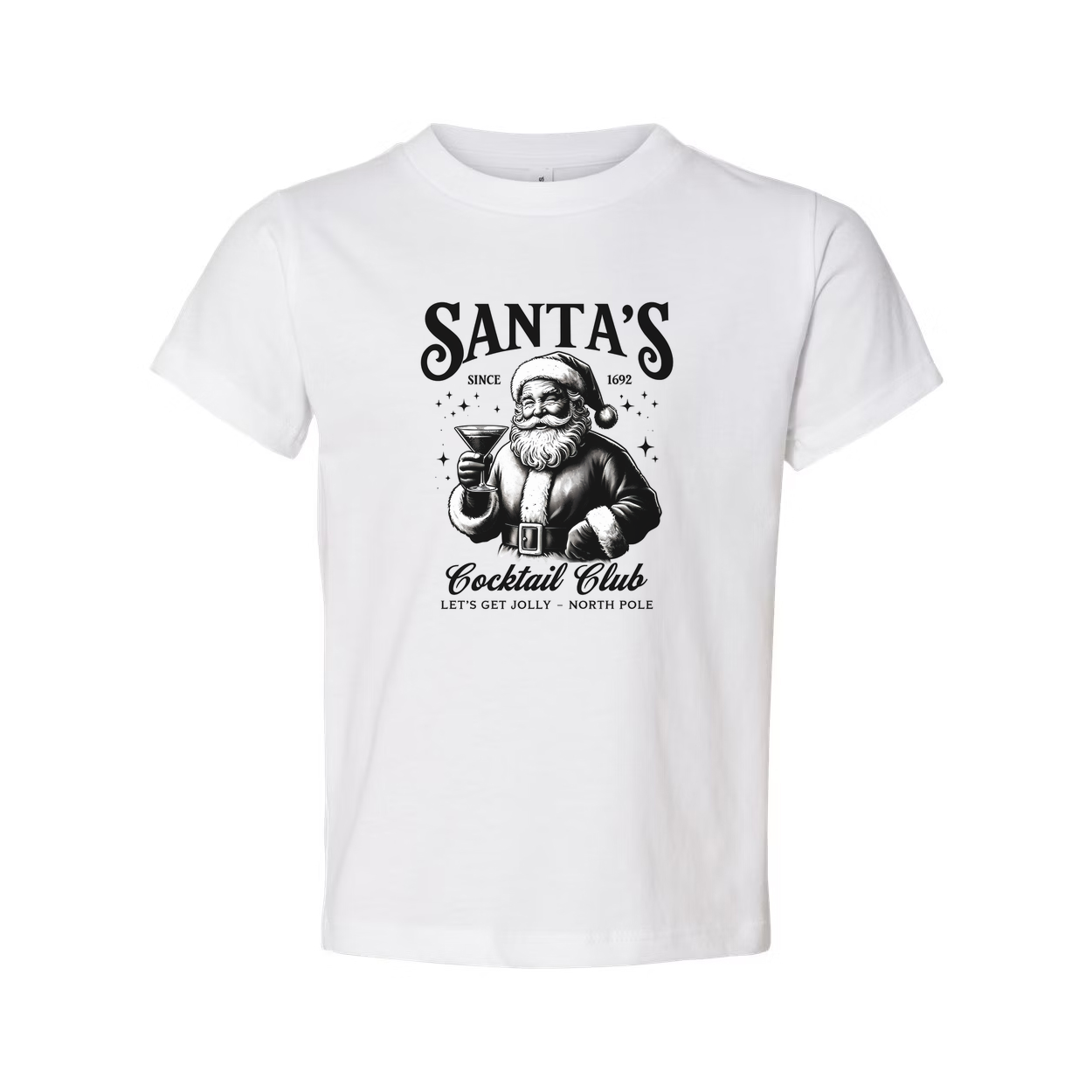 Santa's Cocktail Club Unisex Christmas Graphic Tee Featuring Santa With A Cocktail