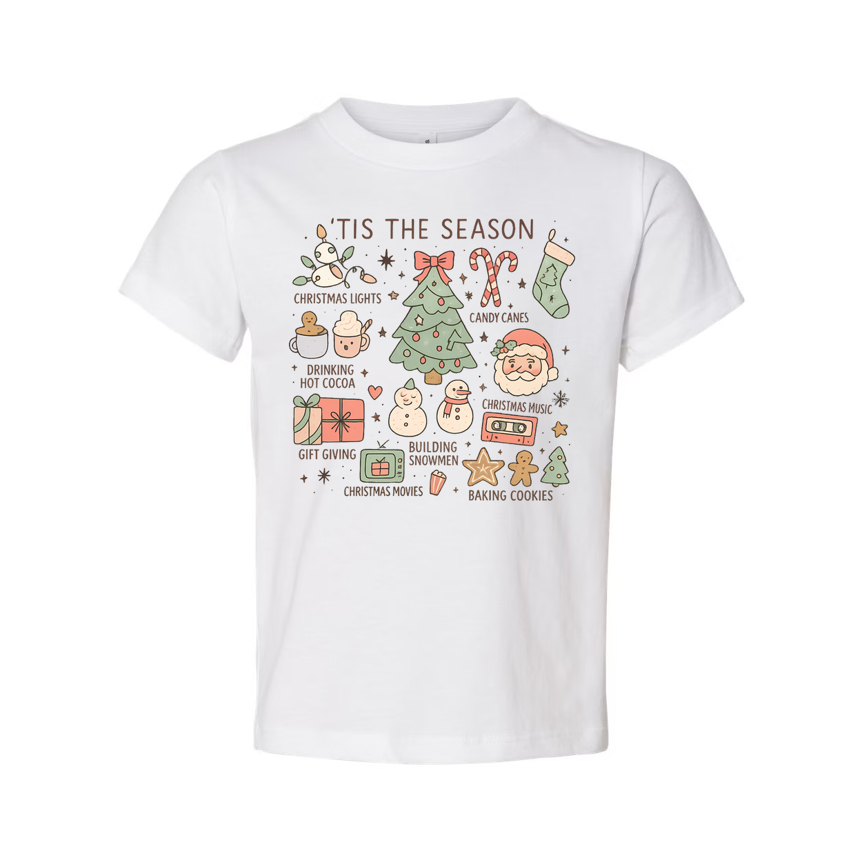 Tis The Season Christmas Unisex T Shirt With Tree And Holiday Icons Graphic Tee Festive