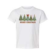 Unisex Christmas T Shirt With Snowy Christmas Tree Row Graphic And Merry Christmas Text