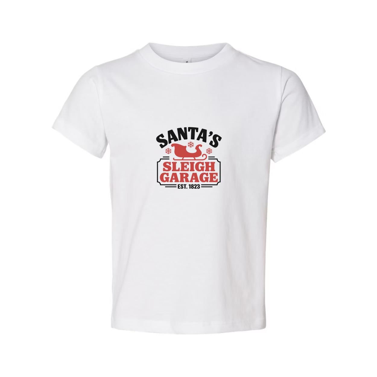 Santa's Sleigh Garage Christmas Graphic Tee Shirt Unisex Est 1823 Holiday Gift Idea