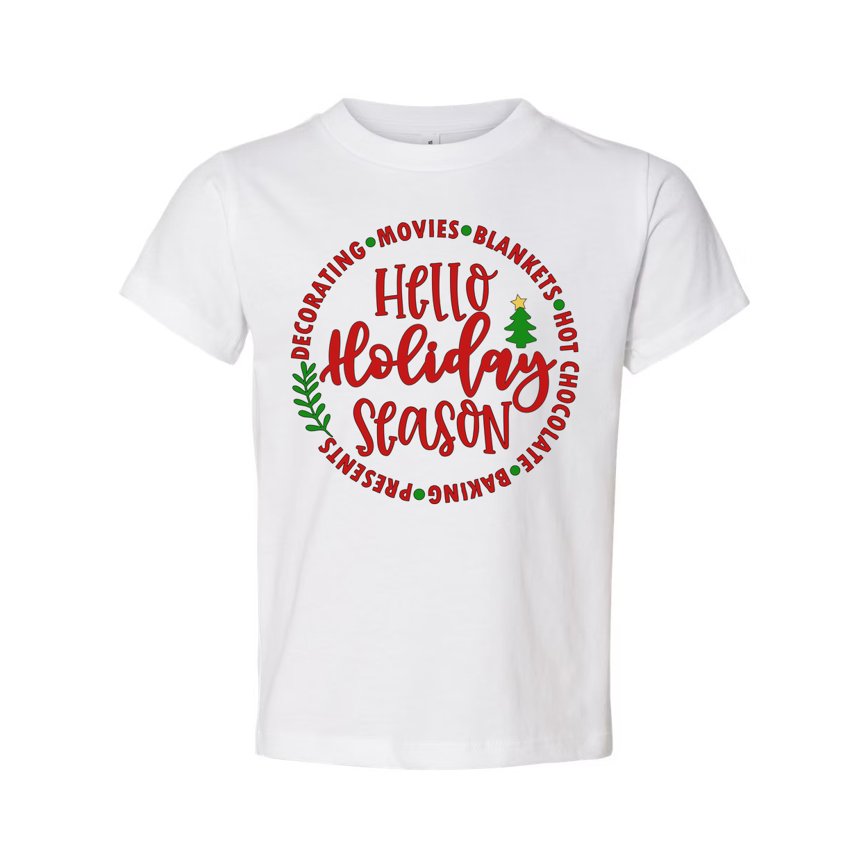 Hello Holidays Season Unisex Christmas T Shirt With Circular Festive Graphic Design
