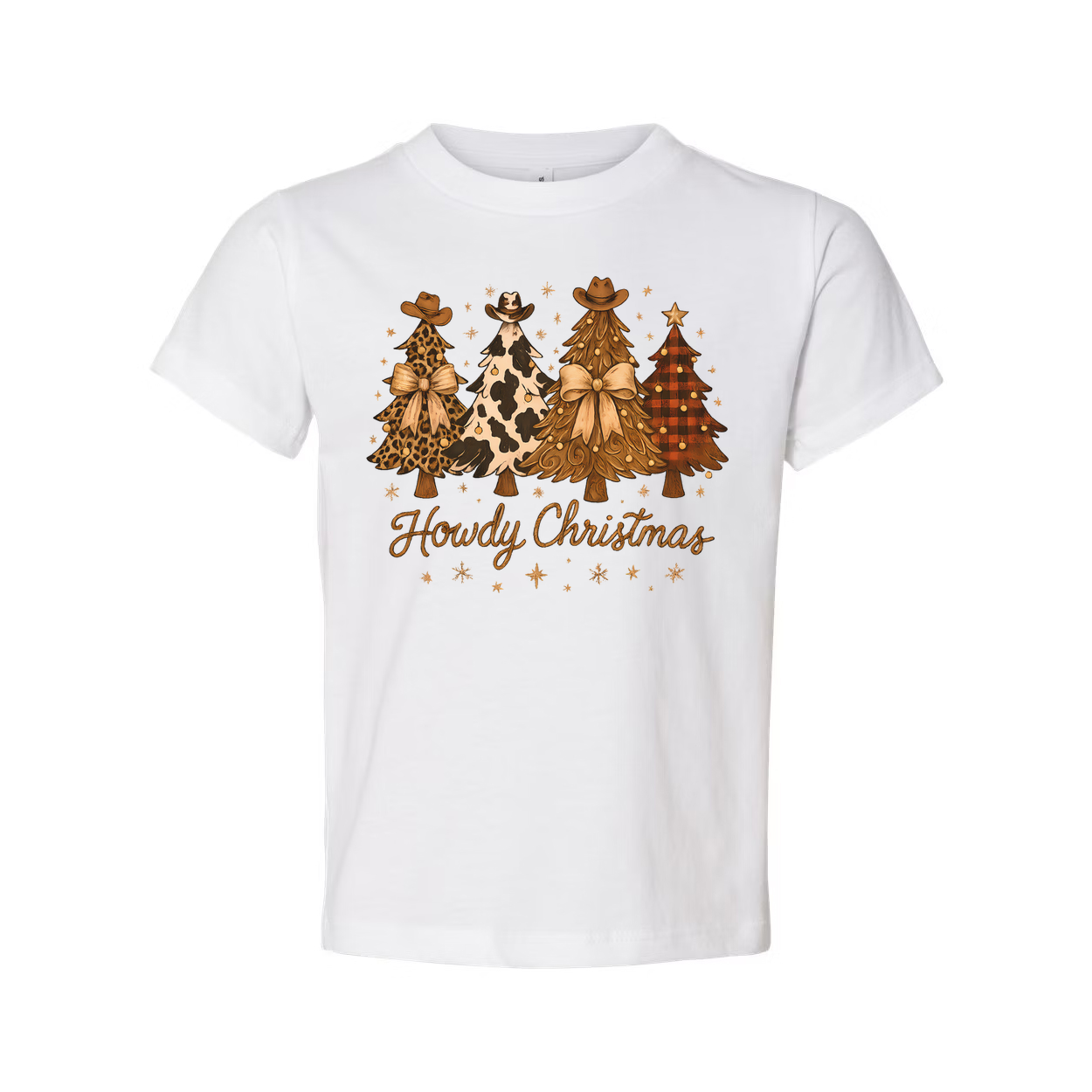 Unisex Christmas T Shirt With Howdy Christmas Tree Graphic Leopard Print Cow Print Plaid Trees