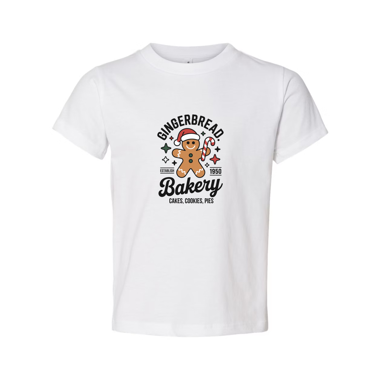 Gingerbread Bakery Christmas Unisex T Shirt Featuring Santa Gingerbread Man Design