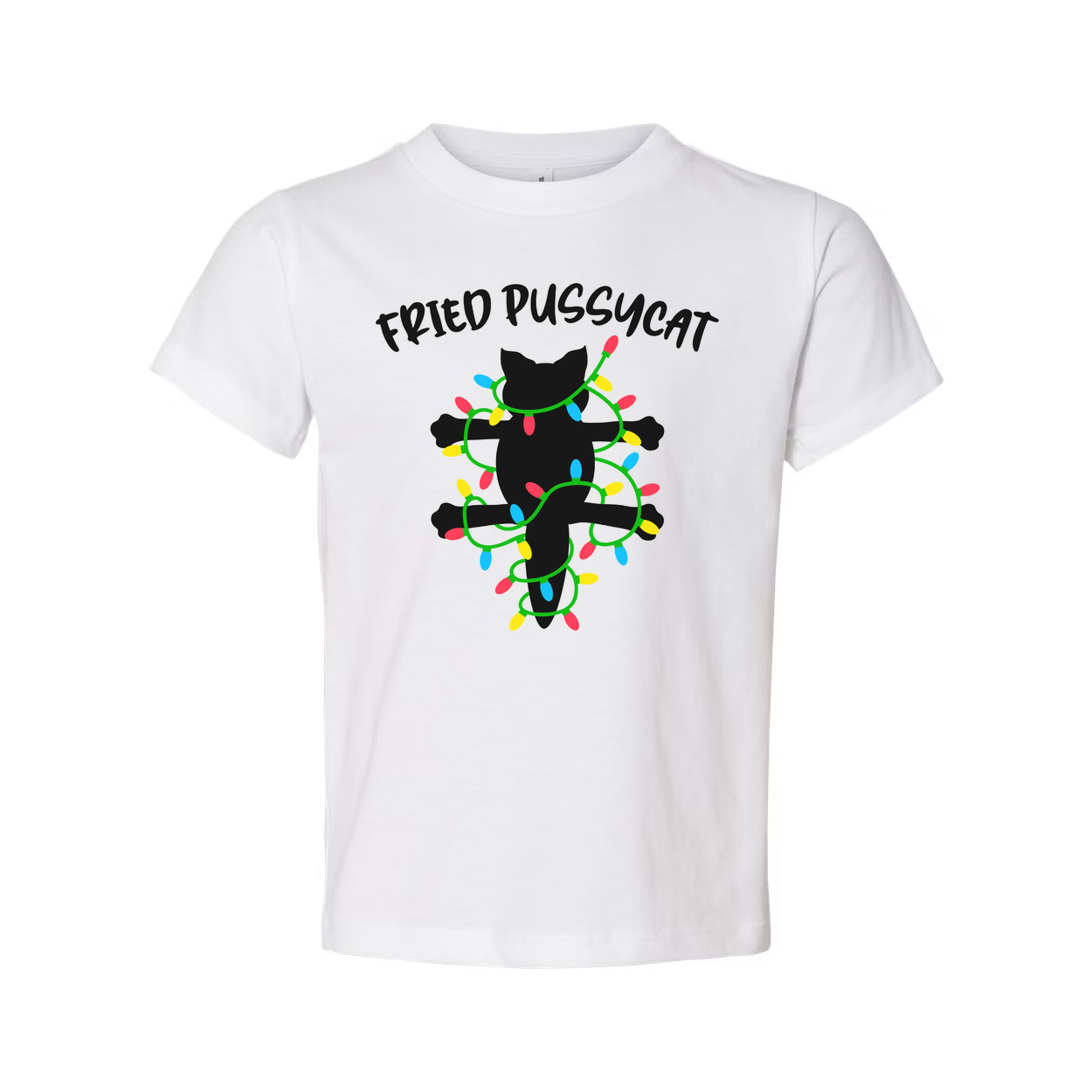 Fried Pussycat Christmas Lights Graphic T Shirt For Unisex Cotton Short Sleeve Tee