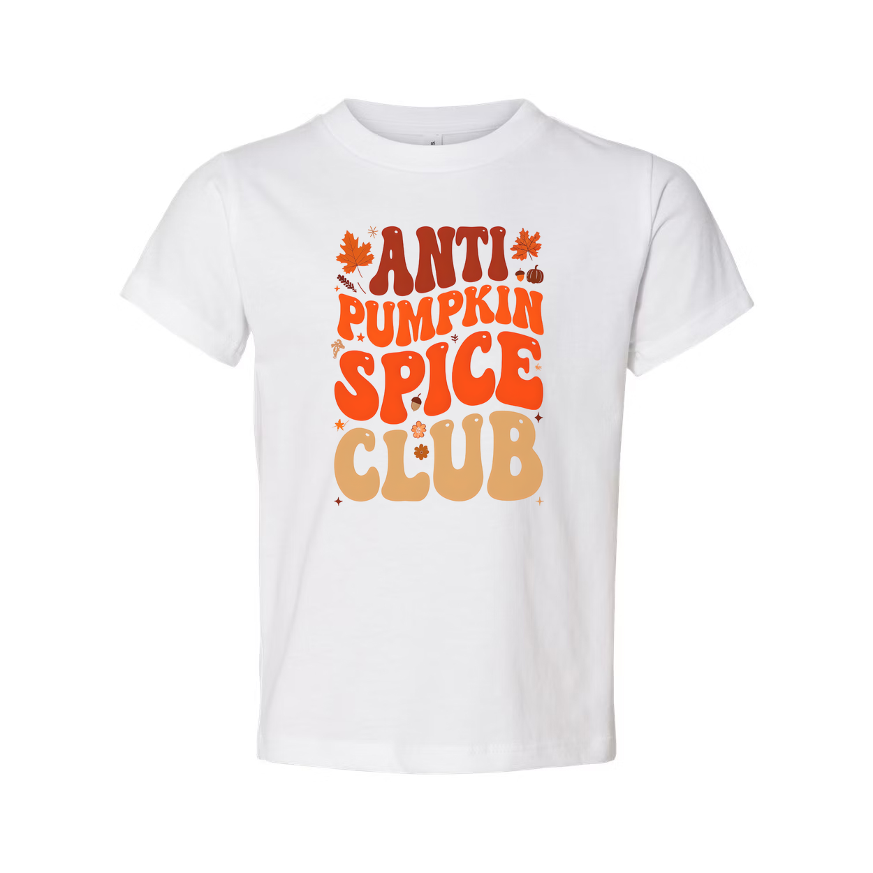 Anti Pumpkin Spice Club Unisex T Shirt With Retro Typography And Autumn Leaves Design