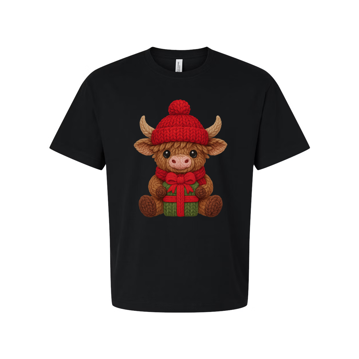 Christmas Knit Cow Calf With Red Hat And Gift Graphic T Shirt For Men And Women Unisex Cotton Tee